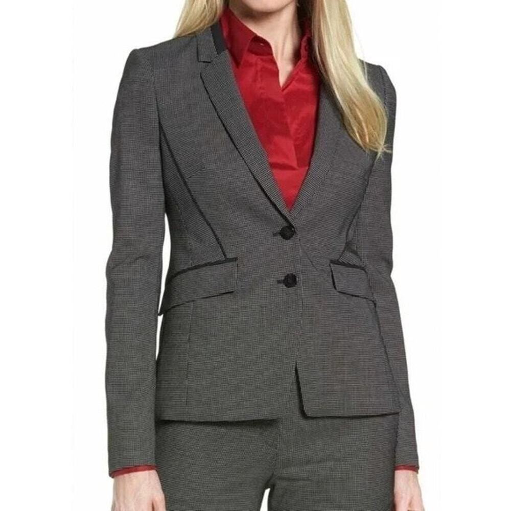 BOSS HUGO BOSS Jelisana Jacket Blazer Two Button Wool Black White Dot 12 L